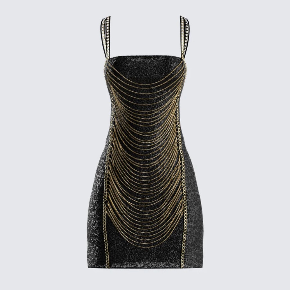 Katla Black Sequin Chain Dress